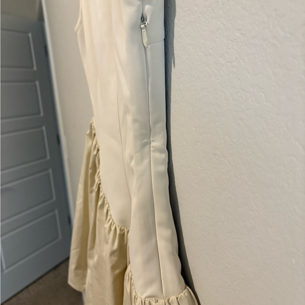 Revolve ALL THE WAYS Pia Cream Asymmetrical Ruffle mini Dress - Picture 8 of 8